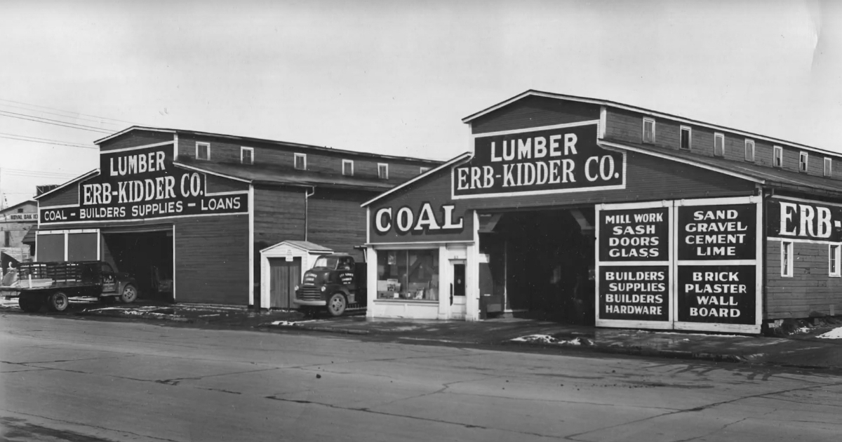 Historic exterior of the Erb-Kidder Lumber Company building